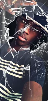 Shattered glass effect over a stylish portrait wallpaper.