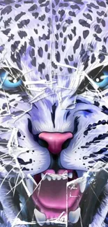 Panther face with shattered glass effect in blue hues.