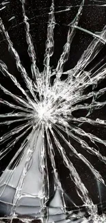 Close-up of shattered glass on a dark background, perfect for phone wallpaper.