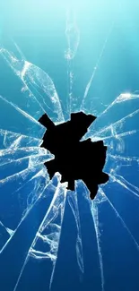 Shattered glass design on a blue background for phone wallpaper.