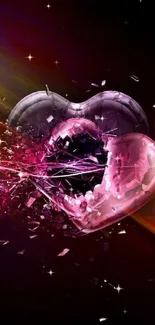 Vibrant shattered heart with pink hues mobile wallpaper.