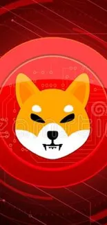 Red Shiba Inu tech-themed wallpaper with digital circuits.