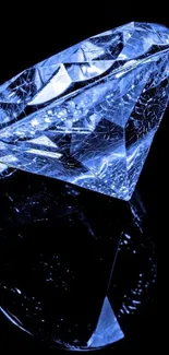 Shimmering blue crystal with dark background for phone wallpaper.