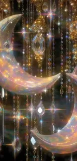 Shimmering crystal moons with hanging crystals