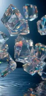 Floating crystals with reflective effect on water surface.