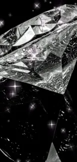 Shimmering diamond on black background, elegant mobile wallpaper.