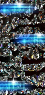 Shimmering diamond wallpaper with blue streaks and sparkling gems.