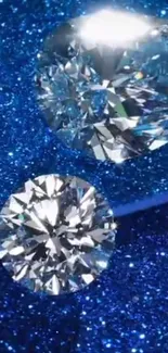 Sparkling diamonds on a blue glitter background.