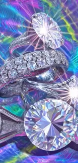 Shimmering diamonds on a colorful, abstract background.