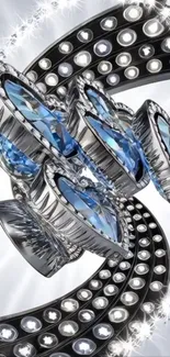 Shimmering gemstone design with blue accents.