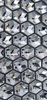 Shimmering metallic hexagonal phone wallpaper.