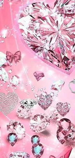 Shimmering pink wallpaper with hearts and diamonds for a glamorous phone background.