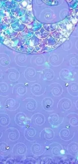 Lavender wallpaper with shimmering mermaid scales design.