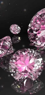 Elegant wallpaper with pink diamonds on a black background.