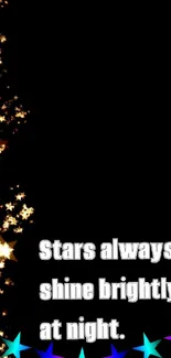 Gold and blue stars on a black background with inspirational text.