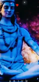 Lord Shiva in cosmic meditation with a galaxy backdrop.