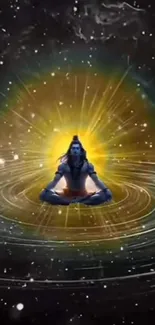 Lord Shiva in cosmic meditation with a radiant galaxy aura.