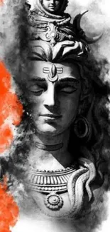 Artistic Shiva wallpaper with orange and black hues.