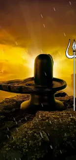 Shiva Lingam with radiant colorful sky, perfect for a spiritual phone wallpaper.