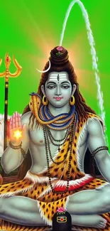 Vibrant Lord Shiva mobile wallpaper with green background.