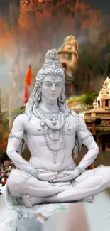 Lord Shiva statue mobile wallpaper in meditation pose.