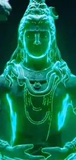 Neon glowing Shiva meditating wallpaper in teal hues.