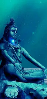 Shiva in serene meditation with a mystical blue backdrop.