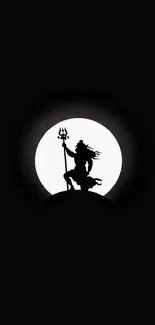 Silhouette of Shiva against a full moon, minimalist black and white design.