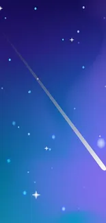 Mobile wallpaper with shooting star in a blue starry night sky.