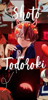 Shoto Todoroki anime collage with vibrant red elements on wallpaper.