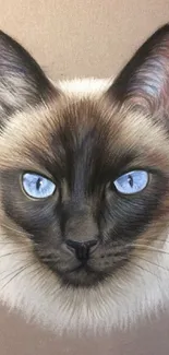 Stylized Siamese cat with blue eyes, perfect for phone wallpaper.