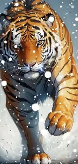 Dynamic wallpaper featuring a majestic tiger charging forward with a vivid orange coat.