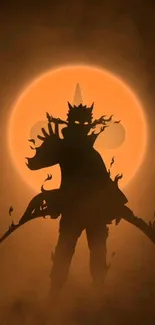 Silhouette of a character against an orange moon glow.