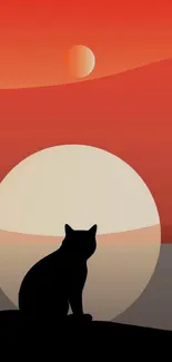 Mobile wallpaper featuring a cat silhouette against a vibrant red sunset.