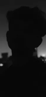 Silhouette of person against a cityscape at night.