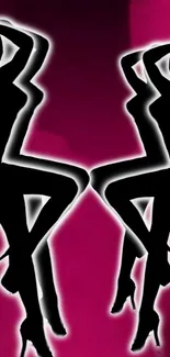 Silhouette figures on a vibrant pink background mobile wallpaper.