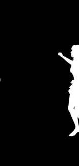 Dynamic silhouette dance wallpaper in black and white for mobile phones.