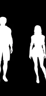Silhouette figures on a sleek black background, creating a minimalist design.