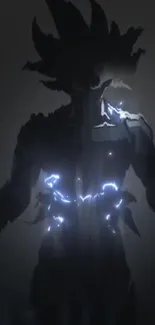 Silhouetted character with electrifying effects on dark background.