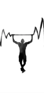 Mobile wallpaper of a silhouette person doing pull-ups with fitness symbolism.