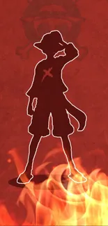 Red silhouette with flames wallpaper for mobile.