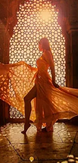 Elegant silhouette of a woman in golden light.