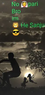 Silhouette of cyclist against sunset with emojis and messages in the sky.