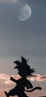 Silhouette of a character running under a moonlit sky with visible clouds.