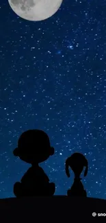 Silhouettes under a starry sky with a full moon.