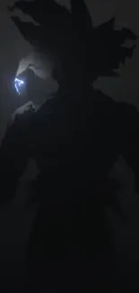 Dark silhouette of a figure with blue lightning.