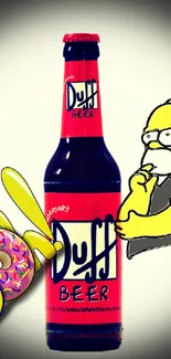 Simpsons Duff Beer with Homer and colorful elements.