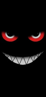 Sinister face with red eyes and smile on a black background.