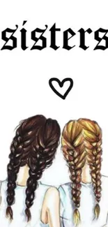 Illustration of two sisters with braided hair and a heart symbol on a white background.