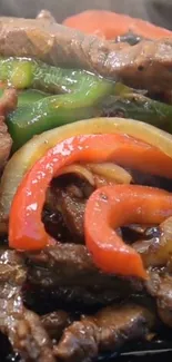 A vibrant stir-fry with beef and colorful peppers.